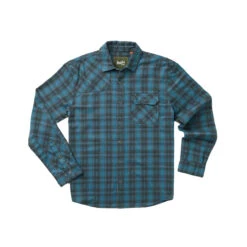 Howler Brothers Harker's Flannel Men's Button-Up -Sports Camping Shop F23 Harkers Flannel Barrett Plaid Bluenote Flat copy 56775.1692730934